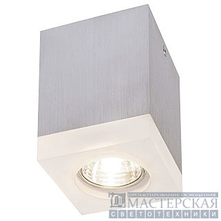 TIGLA SQUARE downlight, alu-brushed, GU10, max. 50W, with satined acrylic cover