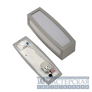 MERIDIAN BOX wall lamp, silvergrey, E27, max. 20W, with motion detector