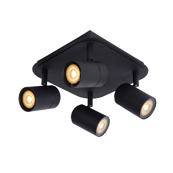 LENNERT - Ceiling spotlight Bathroom - LED Dim. - GU10 - 4x5W 3000K - IP44 - Black Lucide