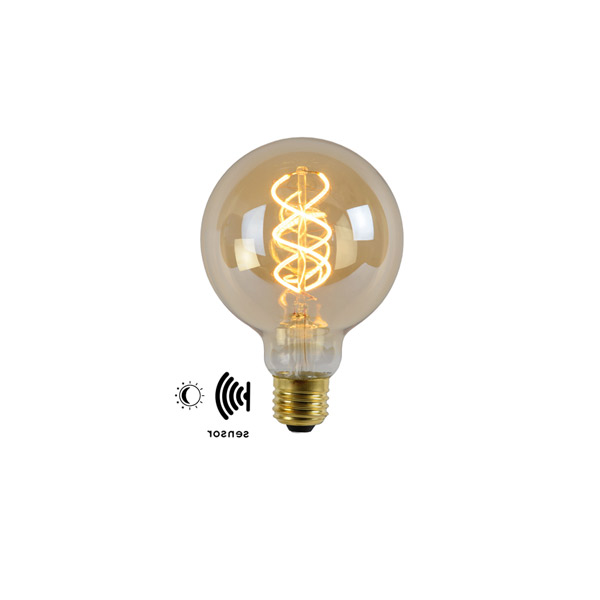 LED BULB TWILIGHT SENSOR - Filament bulb Outdoor - Ø 9,5 cm - LED - E27 - 1x4W 2200K - Amber Lucide