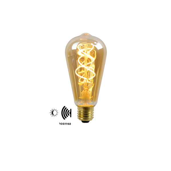 LED BULB TWILIGHT SENSOR - Filament bulb Outdoor - Ø 6,4 cm - LED - E27 - 1x4W 2200K - Amber Lucide