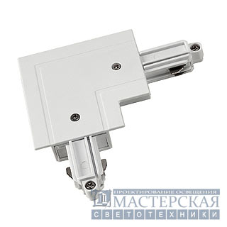 Corner connector for 1-phase HV-track, recessed version, white, ground outside